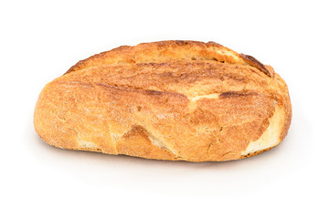Closeup of a whole sourdough bread isolated on white background.