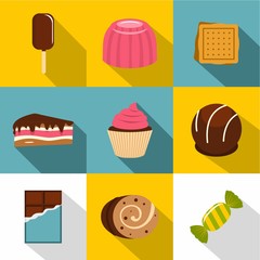 Sweet food icon set, flat style