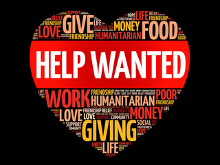 Help Wanted word cloud, heart concept