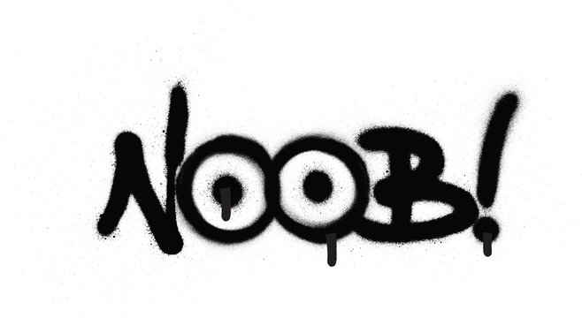 graffiti NOOB chat abbreviation in black over white