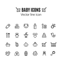Baby toys thin line icon. Outline symbol kid plaything for games for the design of children's website, clinic and mobile applications. Outline stroke feeding, game, bathing pictograms. Pin, car seat