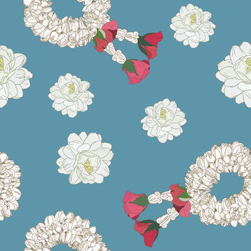jasmine flower and garland ,seamless pattern vector
