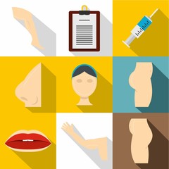 Plastic correction icon set, flat style