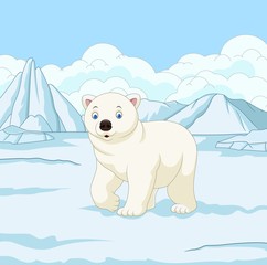 Cartoon polar bear in snowfield