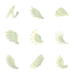 Fototapeta na wymiar Wings of angel icons set, cartoon style