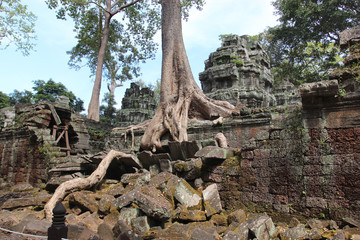 Ruins and walls of an ancient city in Angkor complex, near the ancient capital of Cambodia - Siem Reap