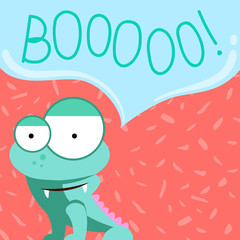 Vector cute cartoon screaming monster with speech bubble