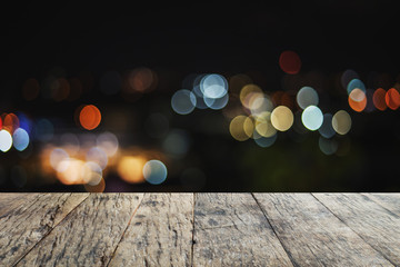 closeup top wood table with Blur Background, Perspective brown wood table over blur background, for...