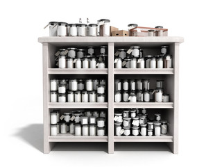 trading table with jars 3d render on white background