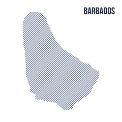 Vector abstract hatched map of Barbados with oblique lines isolated on a white background.