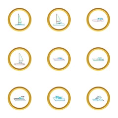 Types of sea boat icons set, cartoon style
