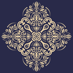 Elegant vector ornament in classic style. Abstract traditional pattern with oriental elements. Classic blue and wgolden vintage pattern