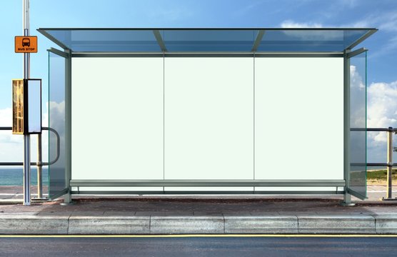 Bus stop with blank advertising board