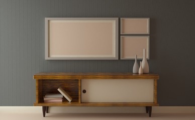 Simple gray walls  with furniture   for Mock up