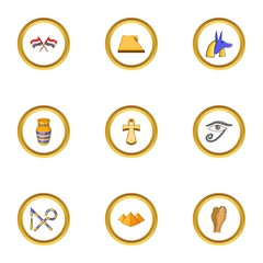 Egypt archeology icons set, cartoon style