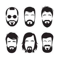 Set of bearded hipster men faces.