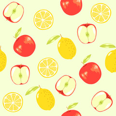Lemon and Apple, vector fruit seamless pattern perfect for wrap paper, wallpaper, background, shop material, restauran material