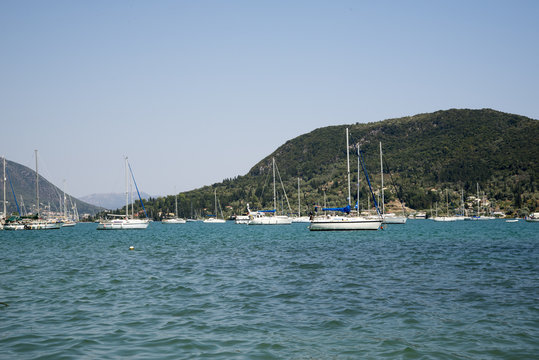 The yacht harbo rof Vlicho.Vlicho is a 2km long and narrow village next to the sea on the east side of Lefkada island