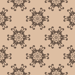 Seamless beige pattern with brown wallpaper ornaments