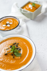 Pumpkin cream on bowl