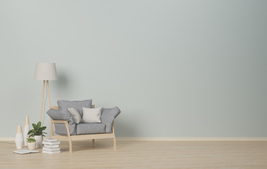 Interior room,armchair and lamp on empty room,vases in the living room,interior background,3D rendering