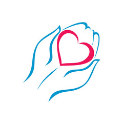 hand holding a heart icon, isolated vector symbol