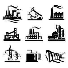 icons collection of different power plants and factories, industry symbols - 171279760