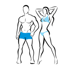 perfect body of man and woman silhouette, fitness and beauty concept