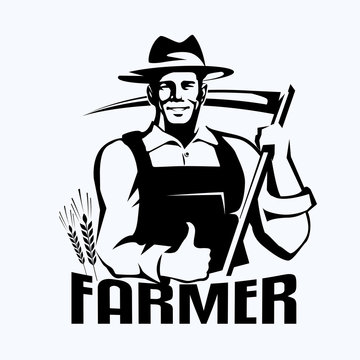farmer stylized portrait, organic products logo template