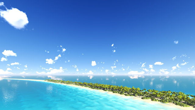 Sunny tropical island with palms 3D render