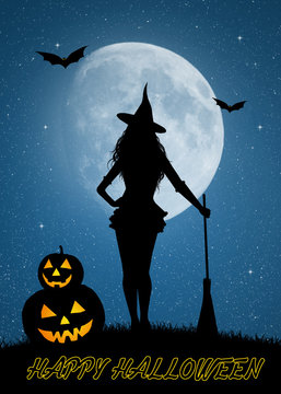 Halloween witch in the moonlight