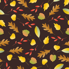 Fototapeta na wymiar Seamless pattern with autumn colorful leaves in cute cartoon style.