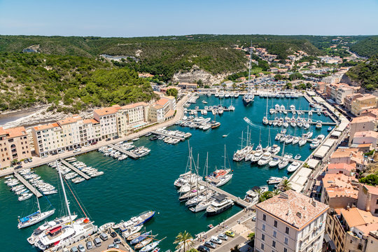 Marina in Bonifacio on a beautiful day, Corsica, France