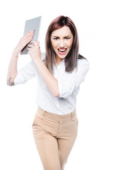 Fototapeta premium angry businesswoman with digital tablet