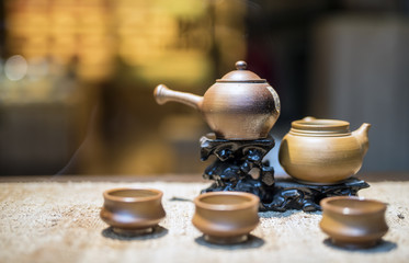 Chinese clay teapot with blurred background