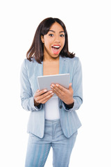 Naklejka premium african american businesswoman with tablet
