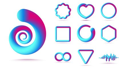 Abstract 3d shapes set isolated on white background. Vector illustration