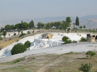 Panoramic shot on the monument of UNESCO - Pamukkale.