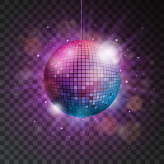 Vector shiny disco ball illustration on a transparent background. - obrazy, fototapety, plakaty
