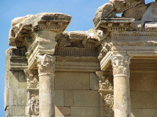 A close image of the details of the ruins of the ancient Greek city of Ephesus