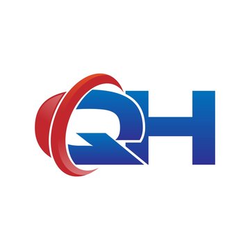 modern vector initial letters logo swoosh qh red blue