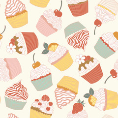 Seamless pattern of cupcakes.