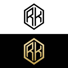 initial letters logo rk black and gold monogram hexagon shape vector