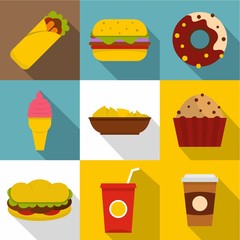 Tasty fast food icon set, flat style