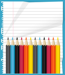 Colorful Pencils Isolated on Note Paper Vector