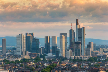 Frankfurt sunrise city skyline at business district, Frankfurt, Germany