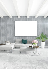 Vertical Bedroom Minimal or Loft style Interior Design. 3D Rendering. Concept idea.