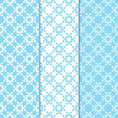Floral seamless patterns. Set of blue and white vertical wallpaper backgrounds