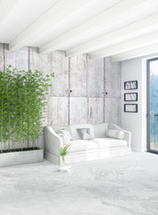 Vertical Bedroom Minimal or Loft style Interior Design. 3D Rendering. Concept idea.