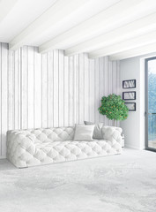 Vertical Bedroom Minimal or Loft style Interior Design. 3D Rendering. Concept idea.